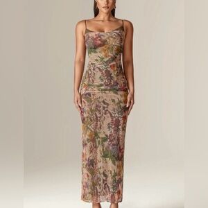 Evita Ruched Mesh Corset Maxi Dress (Garden
Muse) Medium